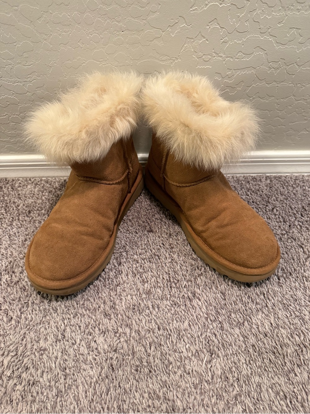 UGG Chestnut Suede Shearling Cuff Ankle Boots